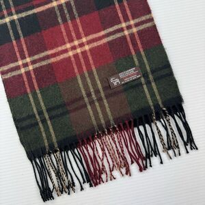 Italy Design Plaid Scarf Cashmere Blend Red Green Tartan Fringe Made in Mongolia
